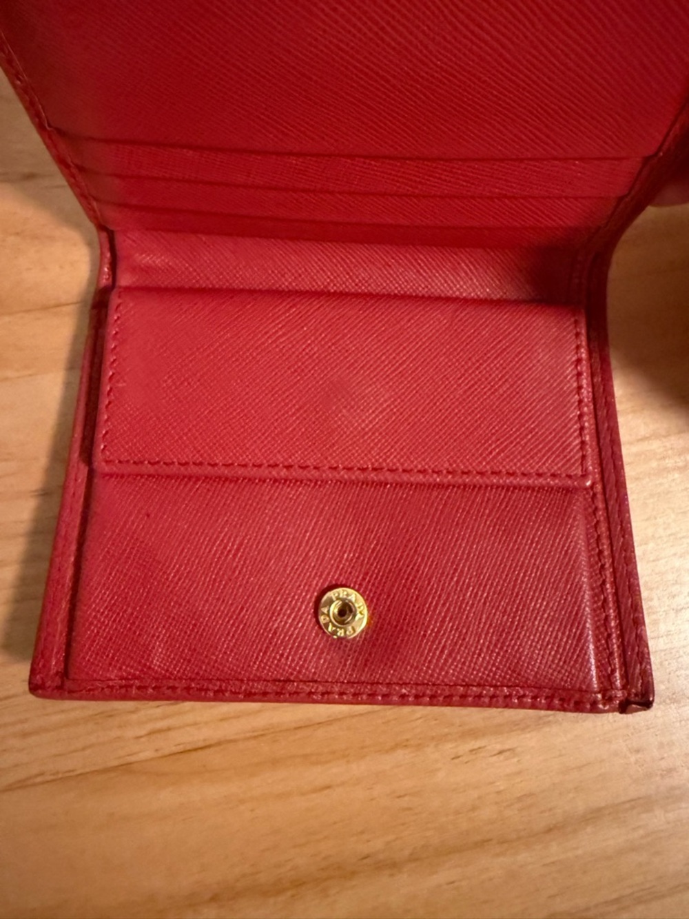 Prada Red Saffiano Leather Compact Wallet Card Holder with Gold Logo with Box - Picture 14 of 16